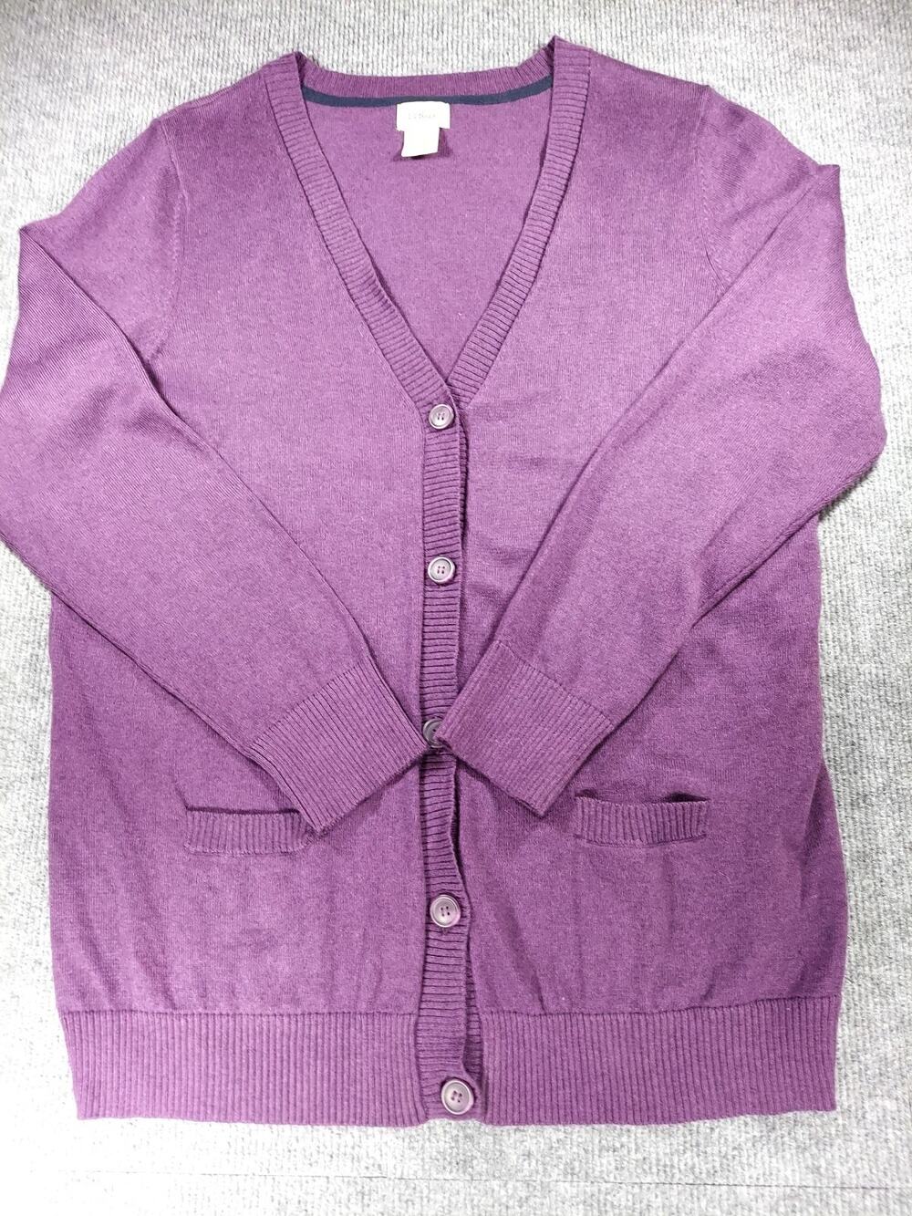 L.L. Bean Purple Cotton Cashmere V-Neck Cardigan Sweater Pockets Women's XL Reg